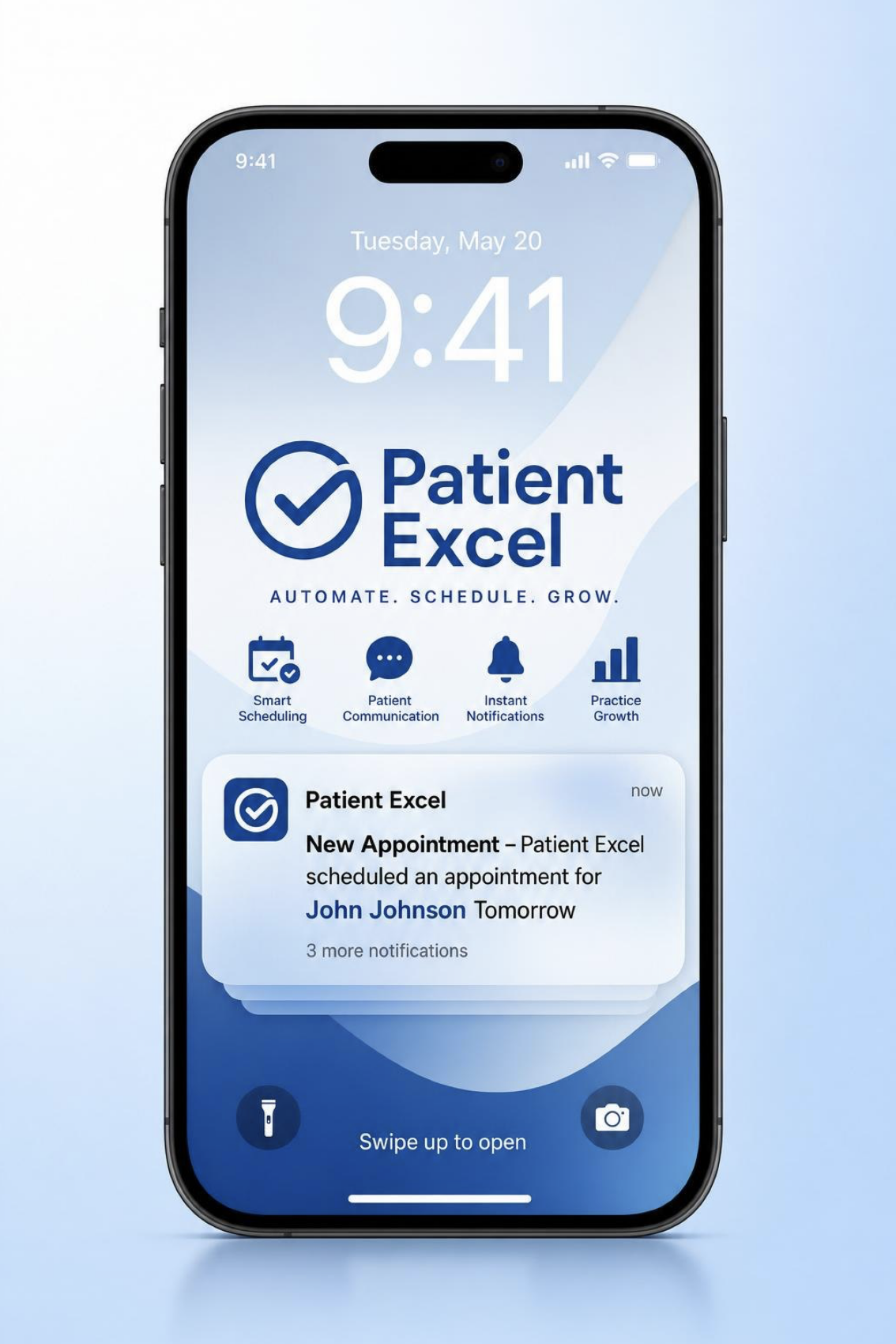 Patient Excel iPhone app — appointment scheduled push notification